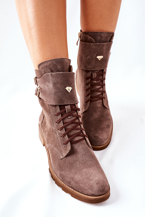 Dámske kožené velor topánky Nicole 2682 hnedá