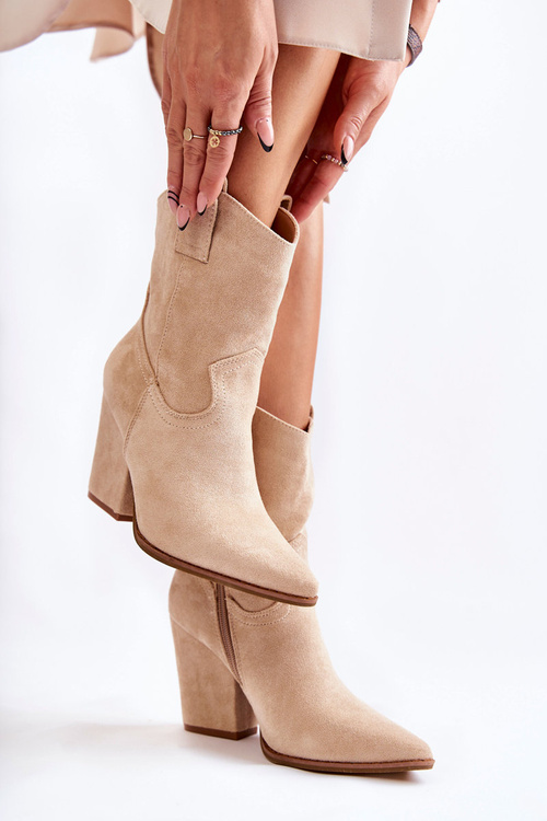 Dámske semišové topánky, béžové kovbojské topánky