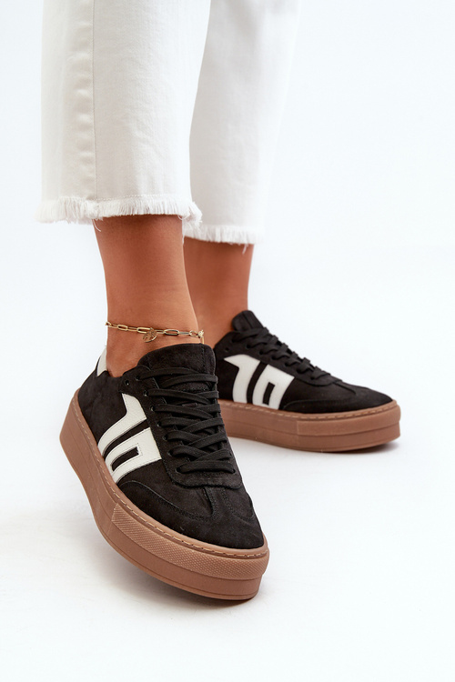 Čierne kožené dámske tenisky na platforme Zazoo N1095S2