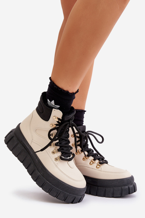 Dámske Zateplené Čižmy Na Platforme Béžové Jelenia