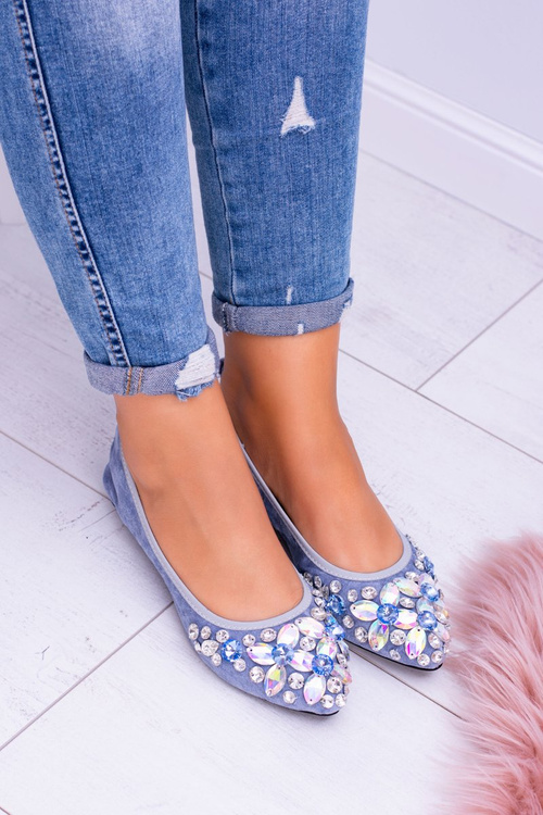 Lu boo modré semišové baleríny na elastických kameňoch dokonca