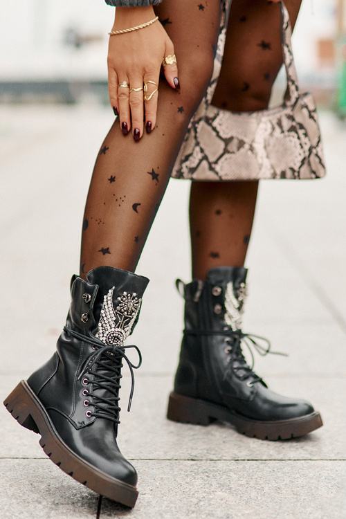 Eko Kožené Botičky Workery So Zdobením Zateplené D&A Čierne MR880-080