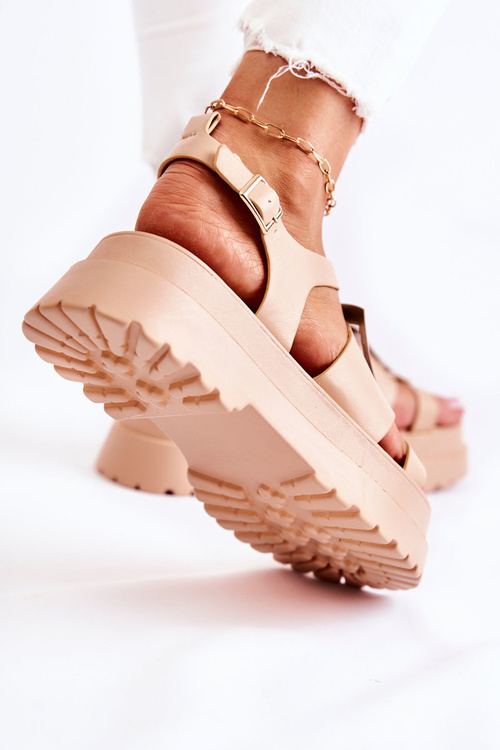 Dámské kožené sandály na platformě Tmave béžové Corene