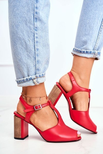 Dámske kožené sandále Maciejka Red 04117