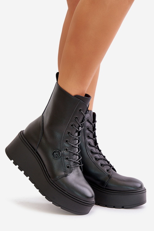 Kožené Pracovné Topánky Zateplené Na Platforme A Opätku Vinceza 58338 Čierne