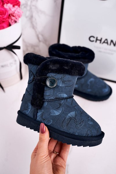 Detské topánky Snehové topánky s kožušinou a gombíkom Navy Blue Kawai