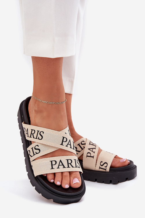 Dámské Pantofle S Textilovými Pásky Paris Na Platformě Béžové Celinea