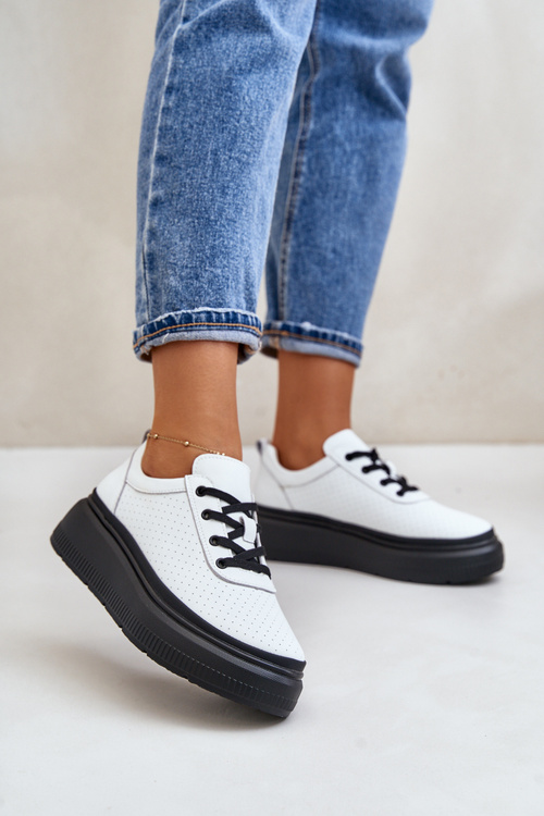 Dámské Sportovní Boty Na Platformě Přírodní Kůže Bílé 41470 Vinceza
