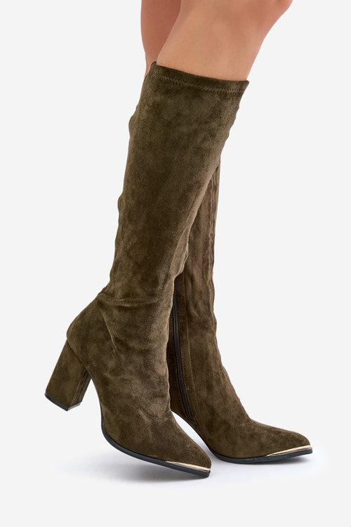 Eko Semišové Čižmy Na Blokovom Opätku Tmavozelené Batirae