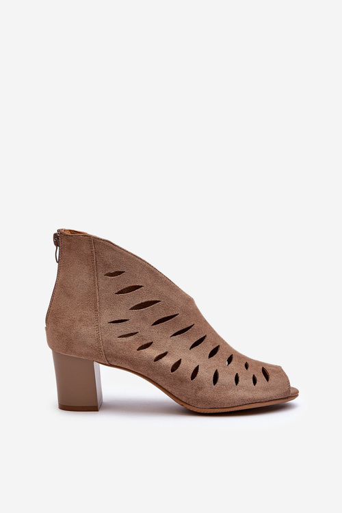 Priehľadné Dámske Topánky z Ekologického Semiša Na Päte s Odkrytými Prstami Bežové Timalre