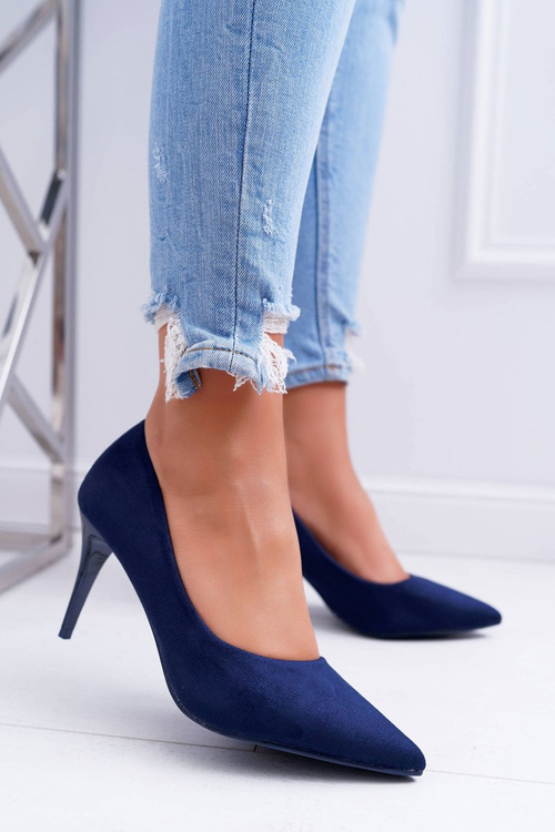 Dámske semišové vysoké podpätky v námornej modrej smotane