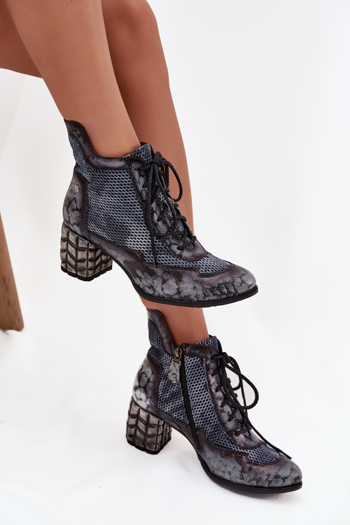 Kožené dámske čižmy na opätku Maciejka 06989-03 sivé