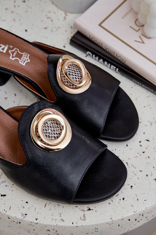 Elegantné Dámske Pantofle Na Nízkym Opätku S Ozdobou Čierne Feledis