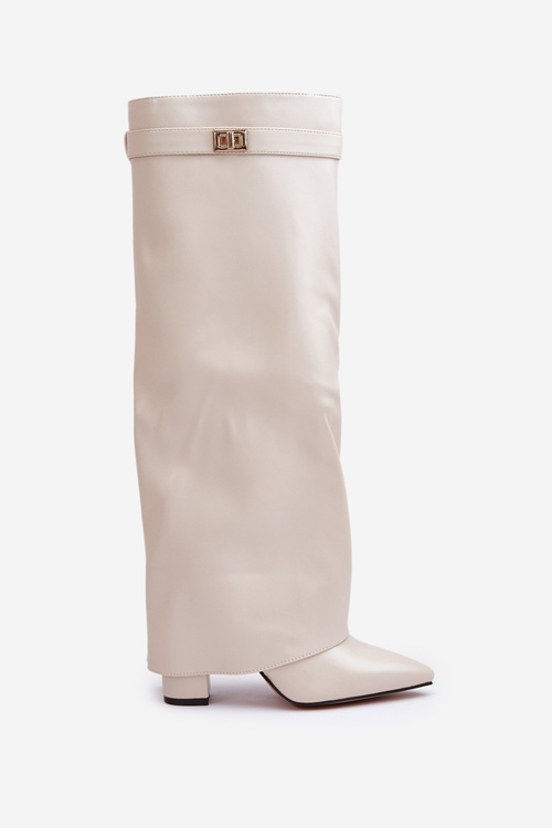 Dámske Eko Kožené Čižmy S Ohnutým Zvrškom Na Opätku Svetlo Béžové Avamora