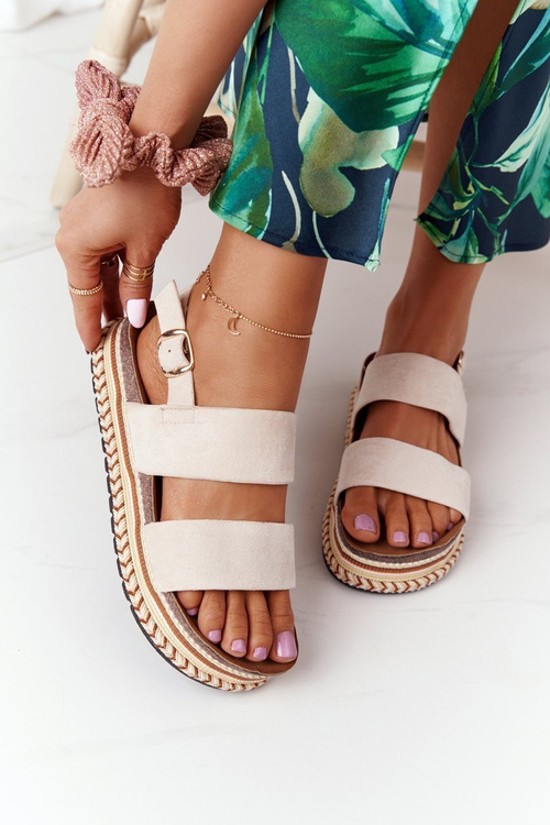 Semišové Sandály Na Platformě Béžové Olimpia