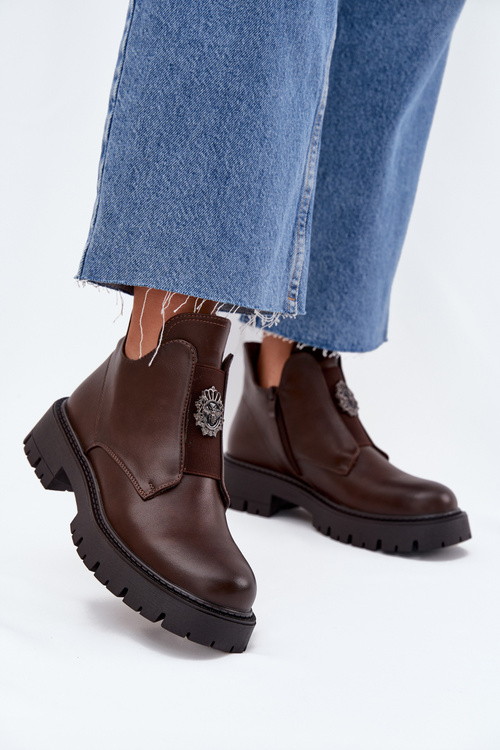 Zateplené Nízké Boty Dámské S Ozdobou Na Zip Hnědé Lavira