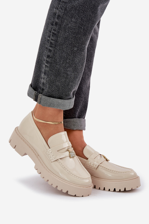 Lakované Dámske Mokasíny S Hračkou Medveď Bežové Wulinea