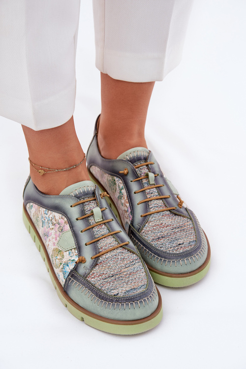 Kožené Dámske Poltopánky S Vzorom Maciejka 06784-09 Zelené