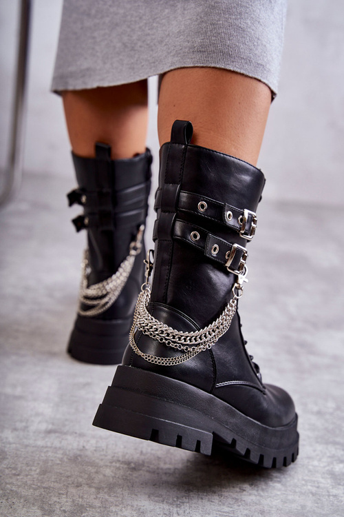 Vysoké Pracovní Boty S řetízkem Černý Montero