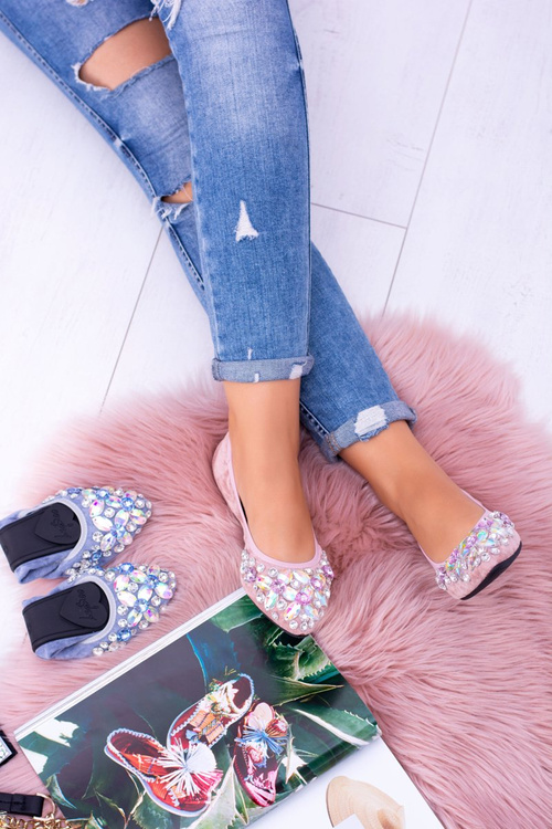 Lu Boo růžové semišove baleríny Zirkony Even