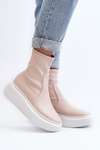 Zazoo 3395 Dámské kožené kotníčkové boty na masivní platformě béžové
