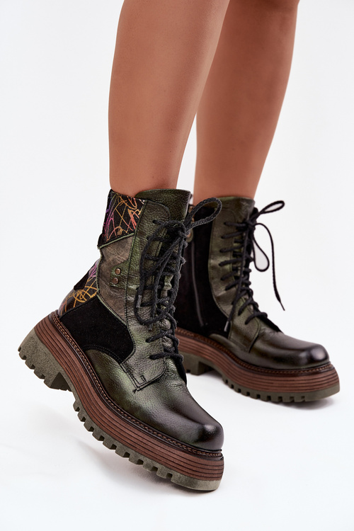 Kožené workery dámské na platformě Maciejka 07104-09 tmavě zelené