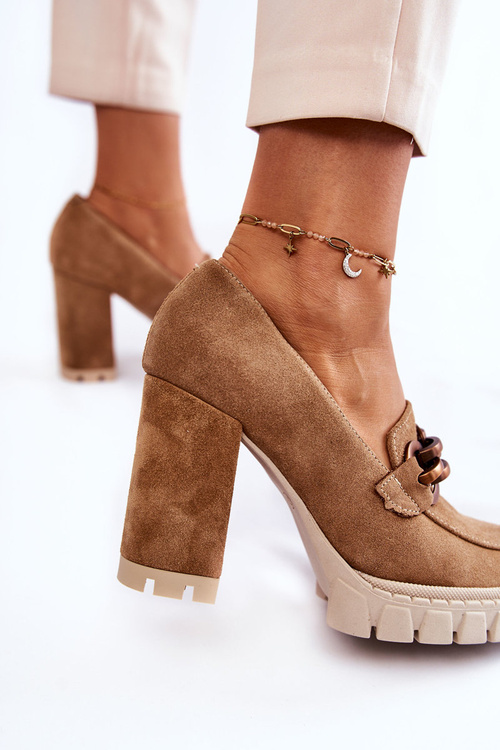 Kožené čerpadlá na plošine a post lewski topánky 3197 béžová