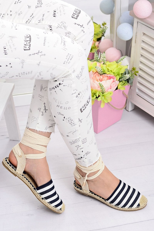 Damskie Lniane Balerinki Wiązane Marynarskie Espadryle Sea