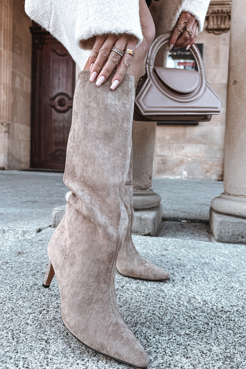 Dámské kozačky na skluzavku vyhřívané na jehlu Béžové olivové