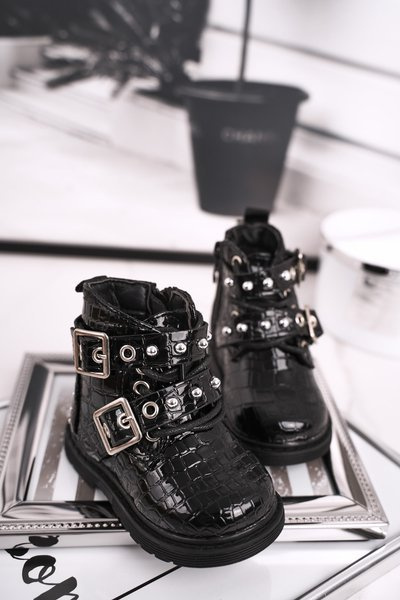 Dětské Boty zateplené Se Zipem Lakované Černé Mary