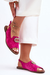 Semišové ploché sandály s ozdobou Nicole 2744/067 Fuchsia