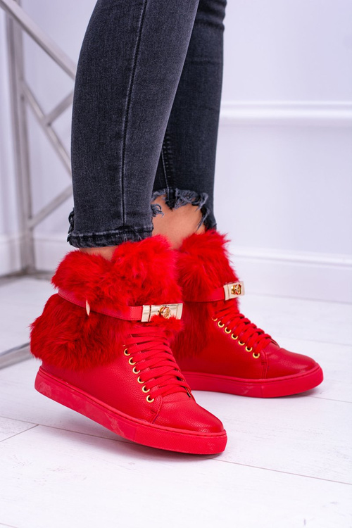 Lu Boo Červené dámské boty s přírodní kožešinou Gisele