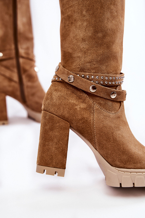 Dámské vysoké kozačky na vysokém podpatku Lewski Shoes 3246 Béžove