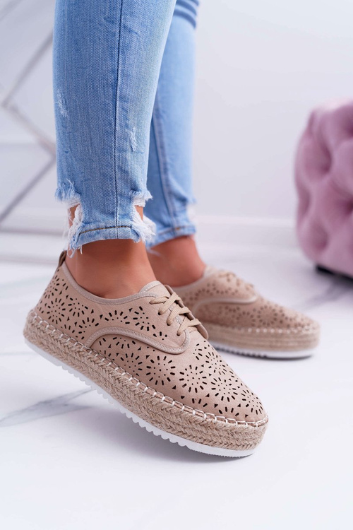  Dámské Espadrilky šněrovala Semišové Béžové MyShoes