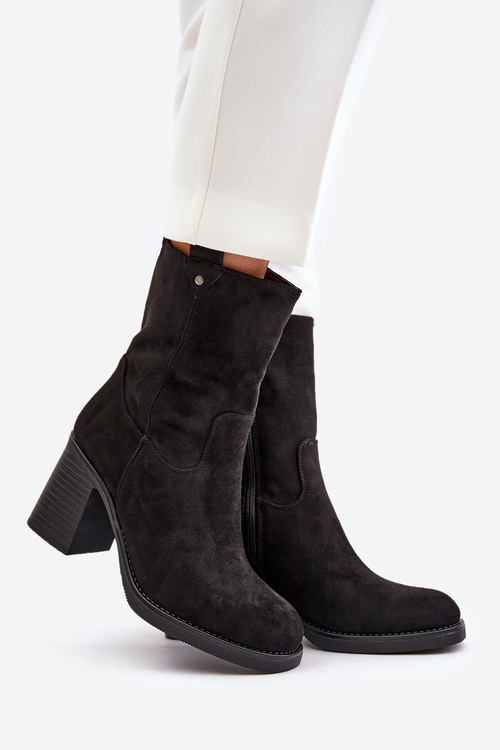 Dámske Zateplené Čižmy Na Opätku Eko Semišové Čierne Vellinga