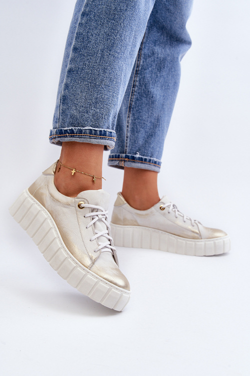 Zazoo 2919 Dámské Kožené Polobotky Na Hrubé Podrážce Zlaté