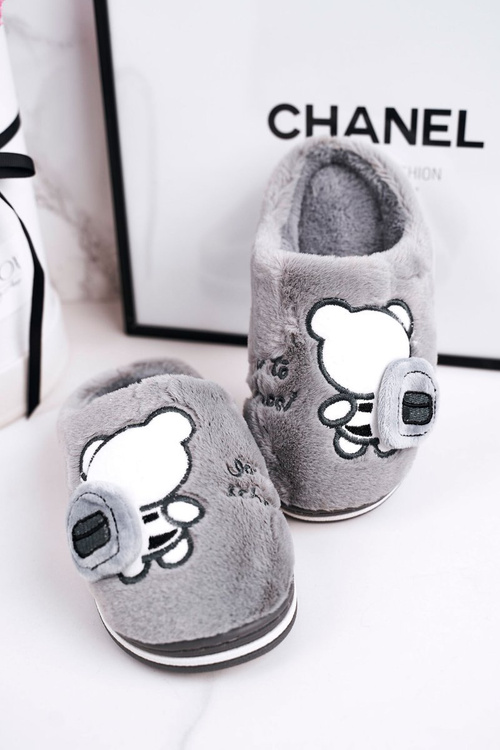 Dětské Domácí Pantofle S Medvědem šedé Go To School