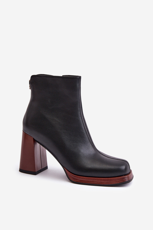 Kožené dámské botky na podpatku zateplené D&A JC42-37 Černé