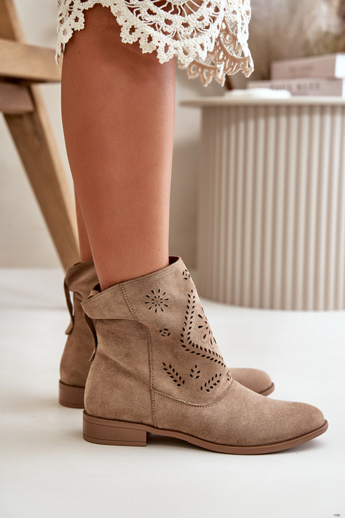 Dámské Botky Na Zip S Ozdobným Detalem Eko Semišové Béžové Lerioria