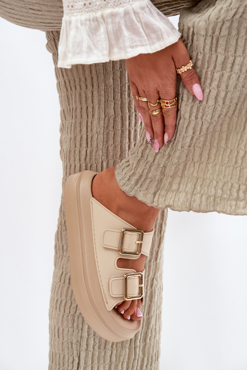 Dámské sandály na platformě se zlatými sponami béžové Zorila