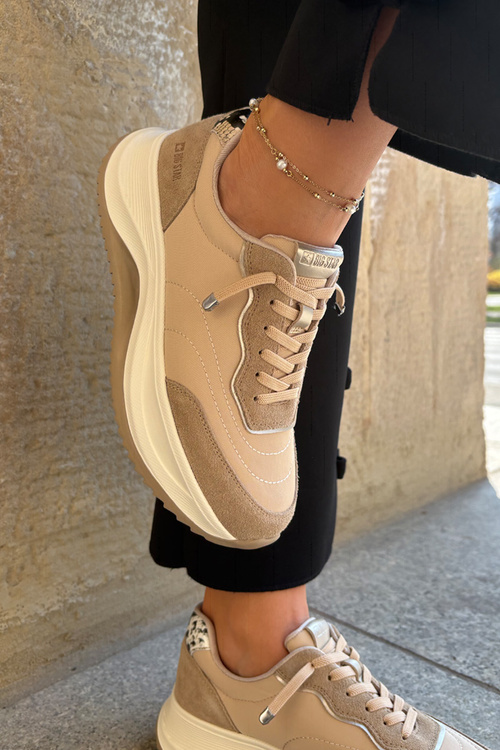 Dámske semišové tenisky na platforme Big Star RR274A345 HI-POLY SYSTEM Tmavo béžové