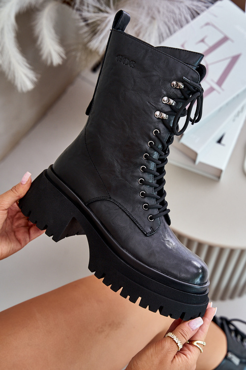 Kožené dámske teplé pracovné boty GOE OO2N4121 čierne