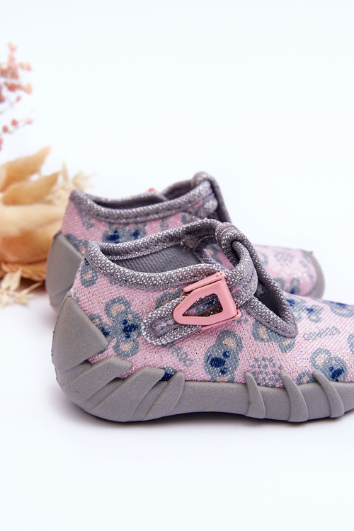 Topánky lesklé papieky befado 110p474 Gray-ružové