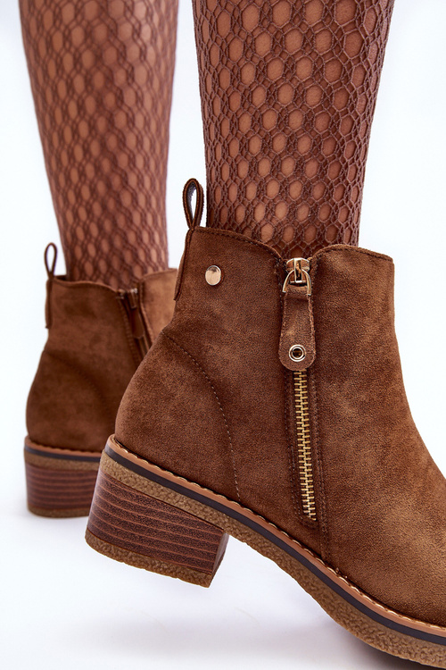 Semišové topánky na nízkom pilierovom hnedom vavríne