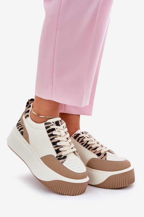 Dámske Sneakers na Masívnej Platforme Zebra Béžové Tamorniel