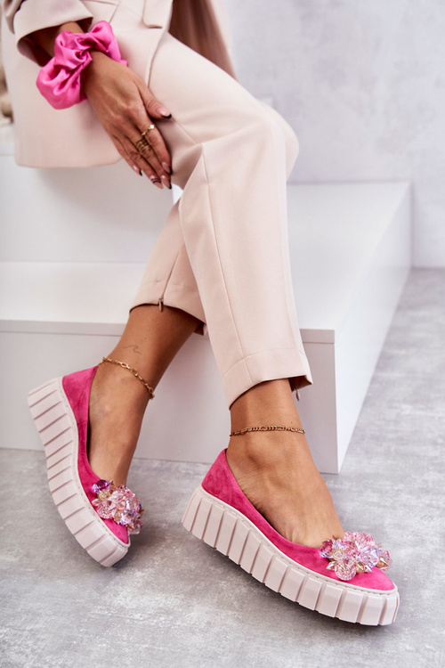 Suede Ballerinas na plošine s ozdobou Fuksia Ladette