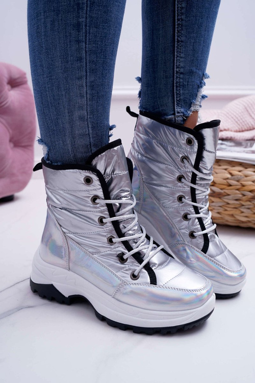 Dámské Sněhule Zateplené Kožešinou Stříbrné Muffin