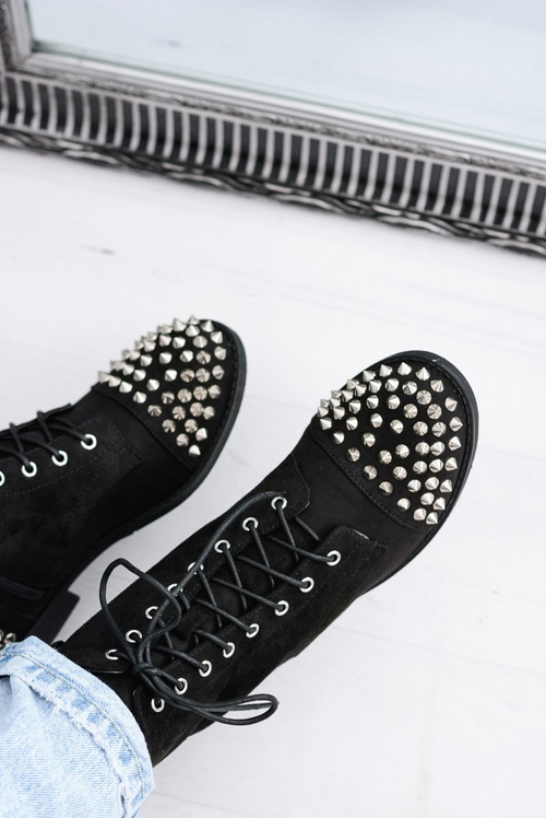 Dámske topánky Lu Boo Suede Black Workers s napätými cvočkami