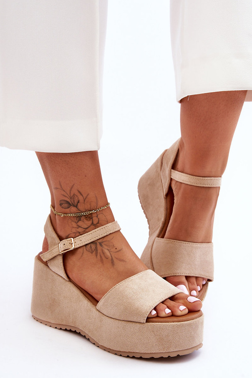 Dámské semišové sandály na klínu Béžová Lydia