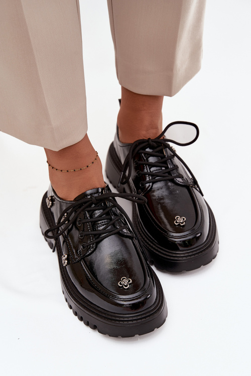 Lakované kožené dámské polobotky s přezkami Artiker 57C0333 Černé